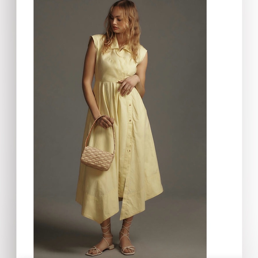 Pilcro Anthropologie reworked wrap midi dress yellow women's L